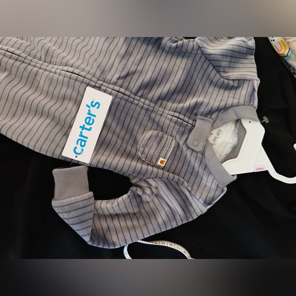 Carter's velour stone blue Striped Baby Bodysuit